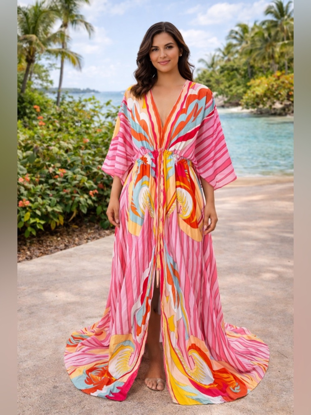 Luxedress Vibrant Pink Multicolor Maxi Kimono Dress PRICE DROP ⭐️